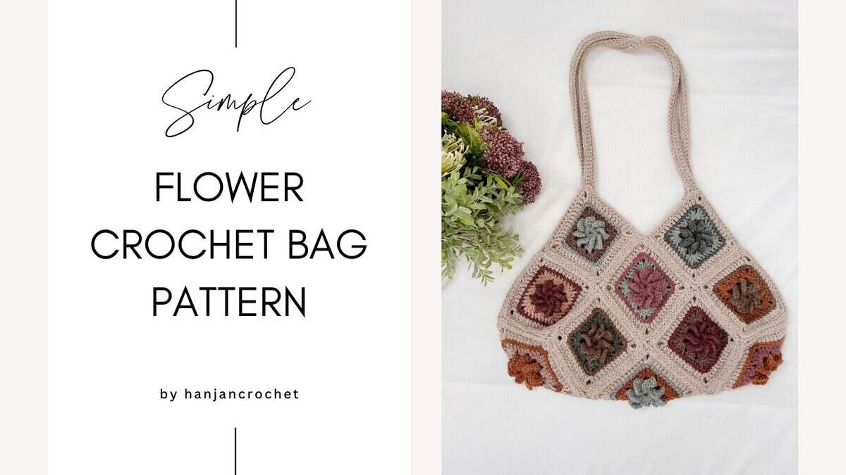 Simple flower crochet bag pattern.