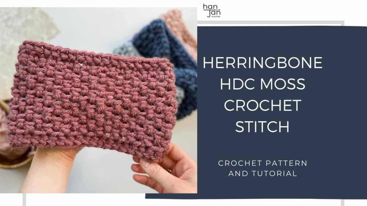 This pattern features the Herringbone crochet stitch and creates a stylish headband. The moss stitch adds texture to the design. Get this free crochet headband pattern today!