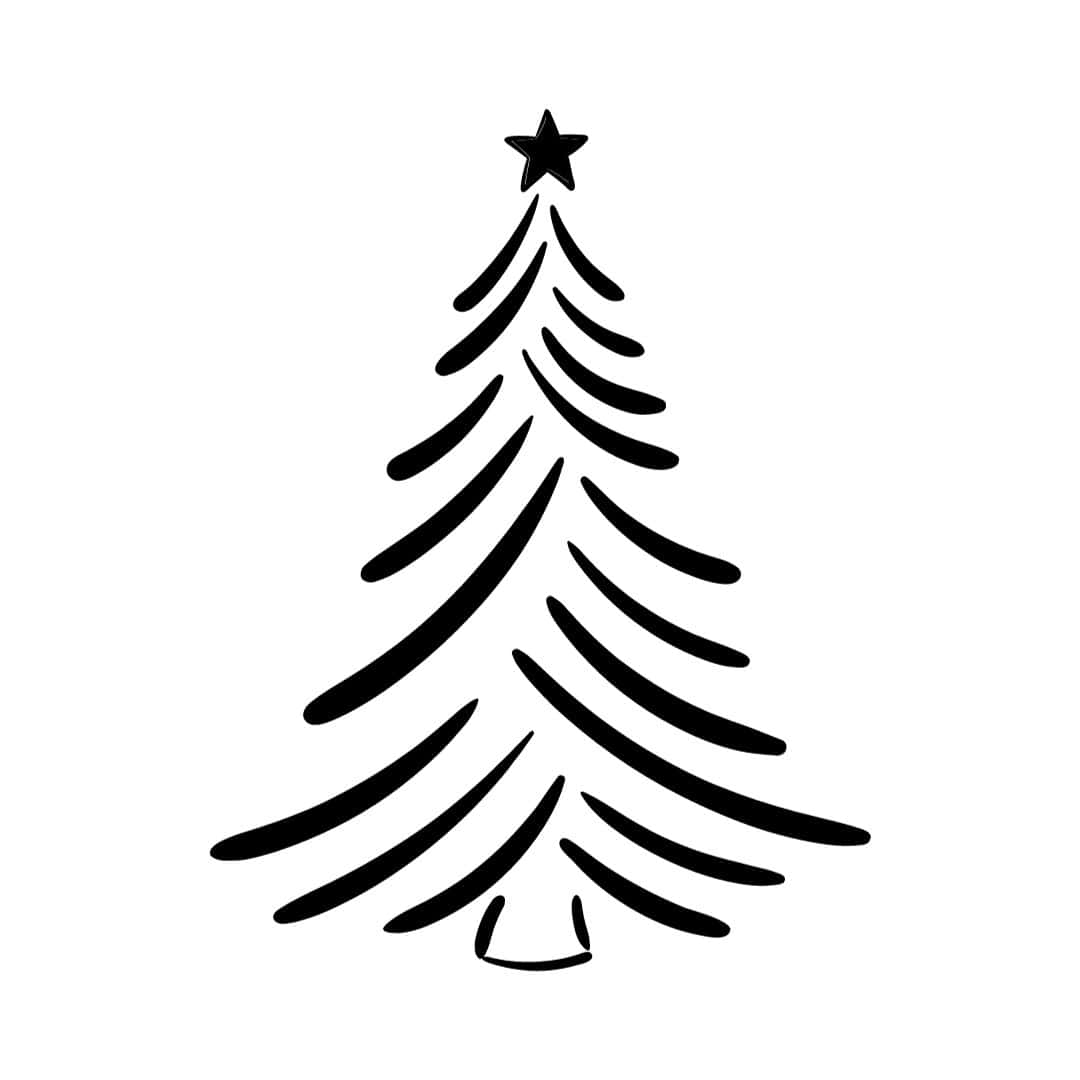 A black and white christmas tree on a white background.
