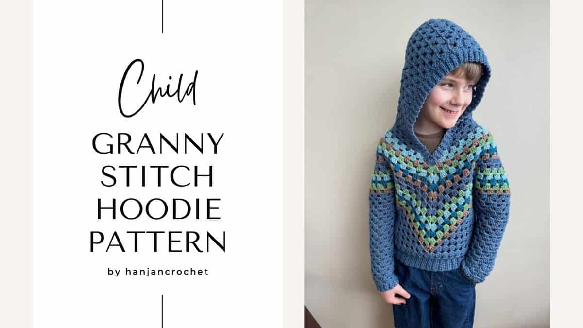Crochet child granny stitch hoodie pattern.