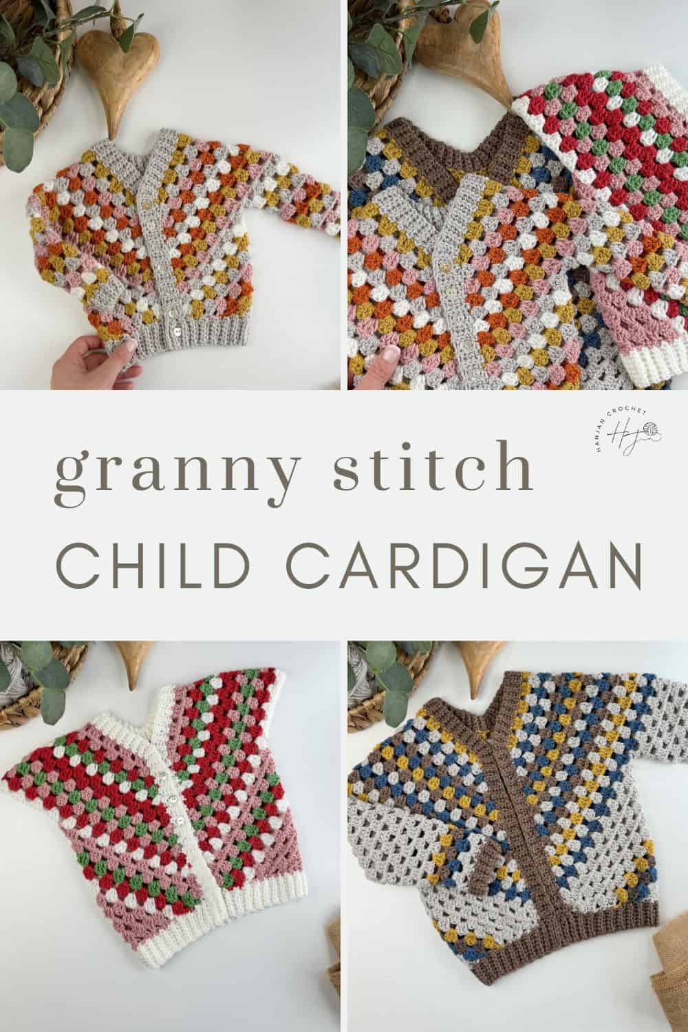 Granny stitch child cardigans in lots of colours.