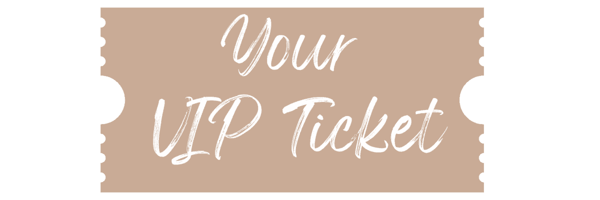 Elegant script on a ticket-themed background reads "your VIP ticket to the crochet garment summit.