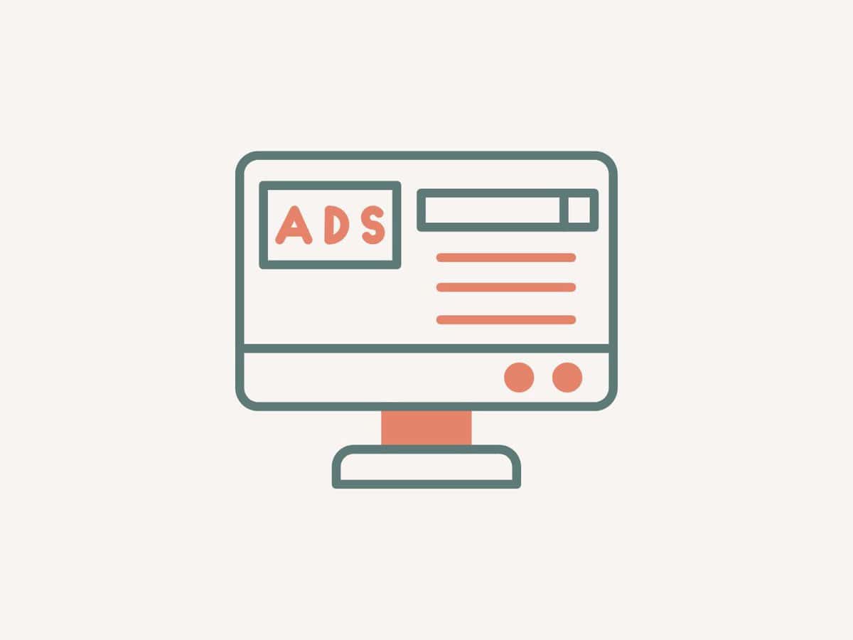 Illustration of a computer monitor displaying an online advertisement and text elements on a webpage.