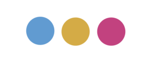 Three solid-colored circles&mdash;blue, yellow, and pink&mdash;are arranged in a horizontal row on a white background, reminiscent of playful crochet colour schemes.