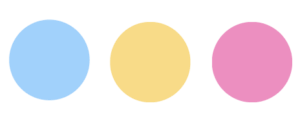 Three evenly spaced circles&mdash;blue on the left, yellow in the center, and pink on the right&mdash;showcase a white background, evoking playful crochet colour schemes.